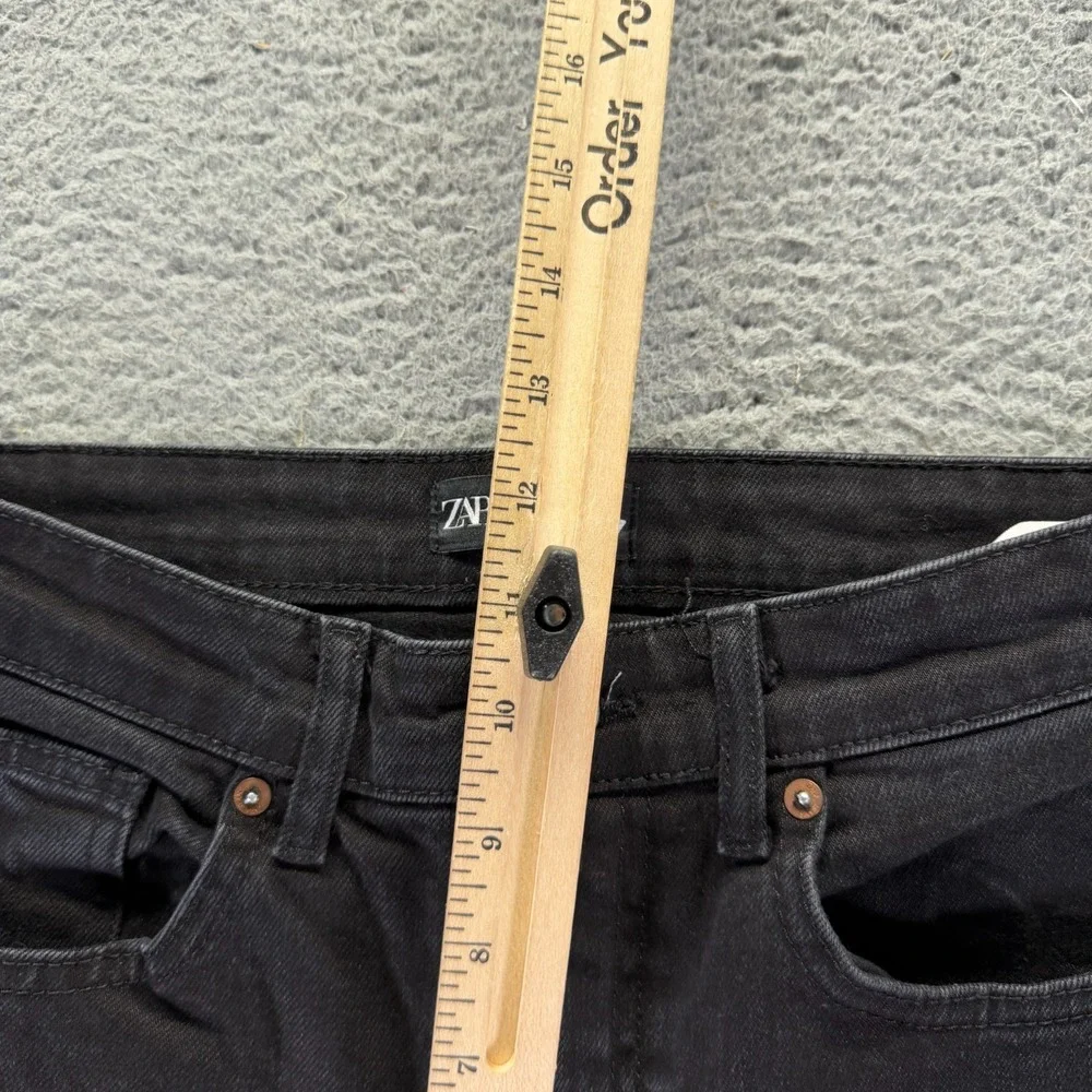 Zara Jean Women's 6 Black Cotton Denim Flared Leg Streetwear Raw-Hem Stretch